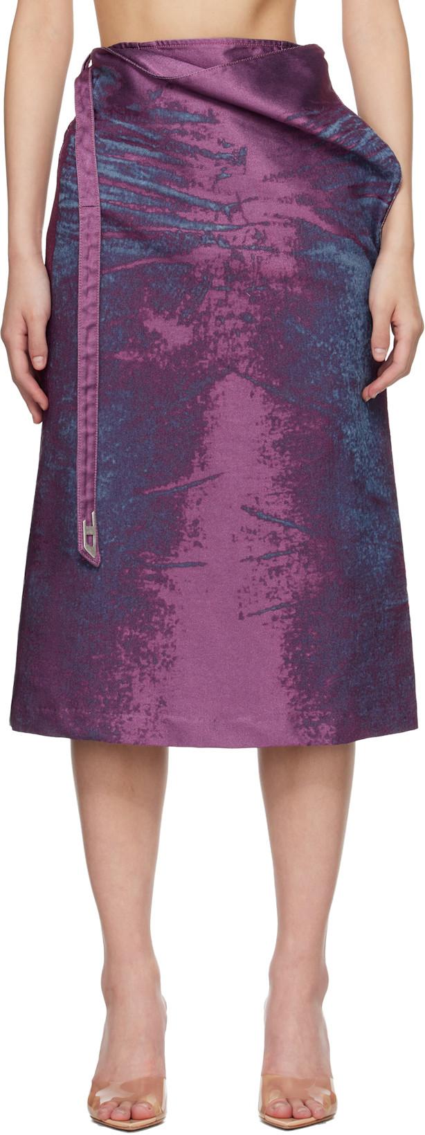 Purple Satin Denim Midi Skirt by DIESEL