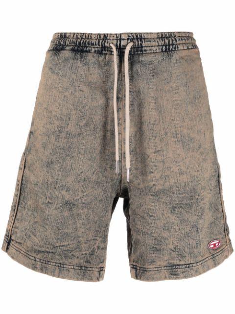 acid-wash logo-patch shorts by DIESEL