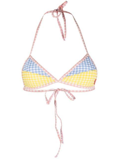 check-print bikini top by DIESEL