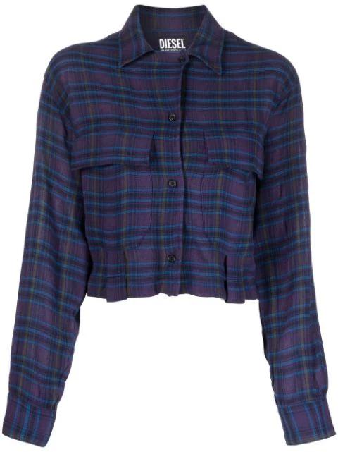 check-print wool-blend cropped shirt by DIESEL