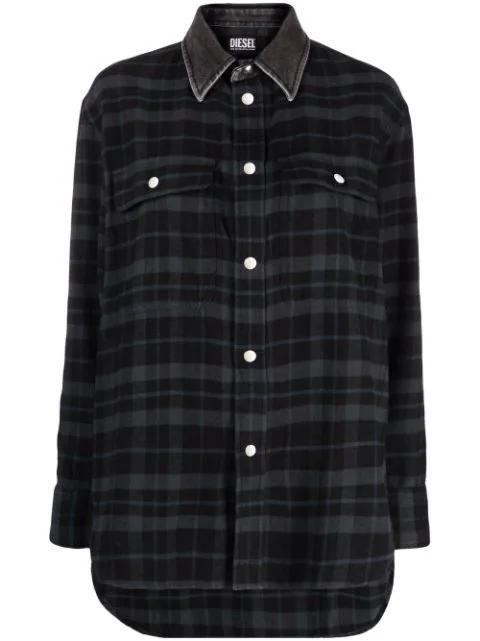 denim-collar checked shirt by DIESEL