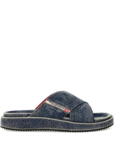 denim cross-strap slides by DIESEL
