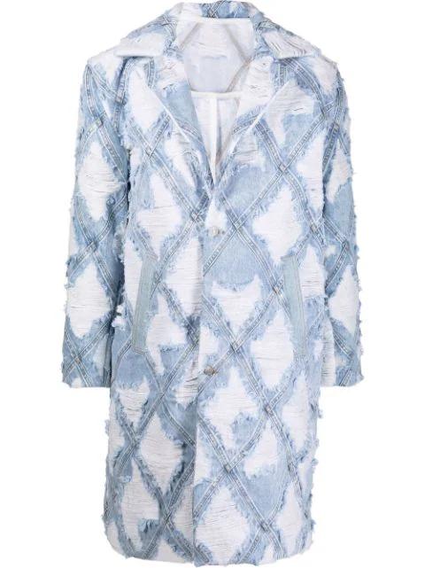 distressed-denim patchwork coat by DIESEL