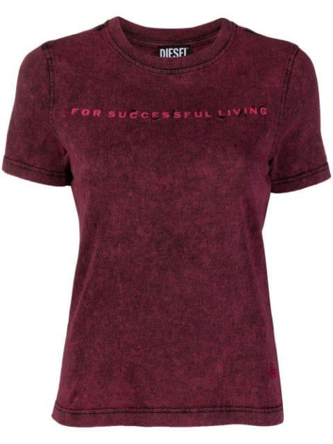 distressed-effect slogan-print T-shirt by DIESEL