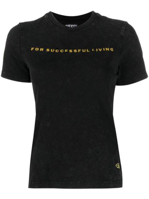 distressed-finish slogan-print T-shirt by DIESEL