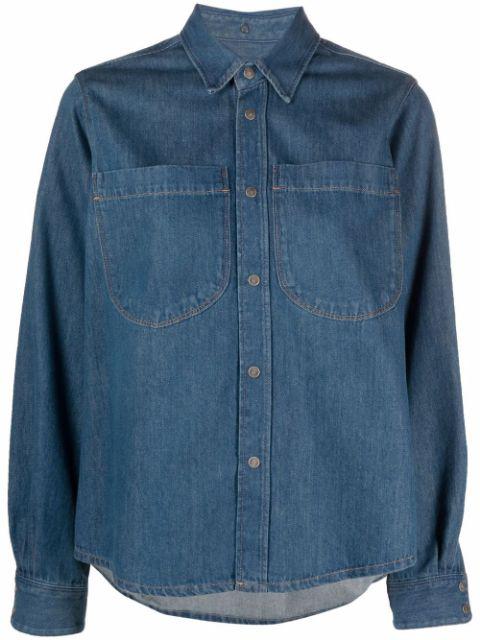 drape detail long-sleeve denim shirt by DIESEL