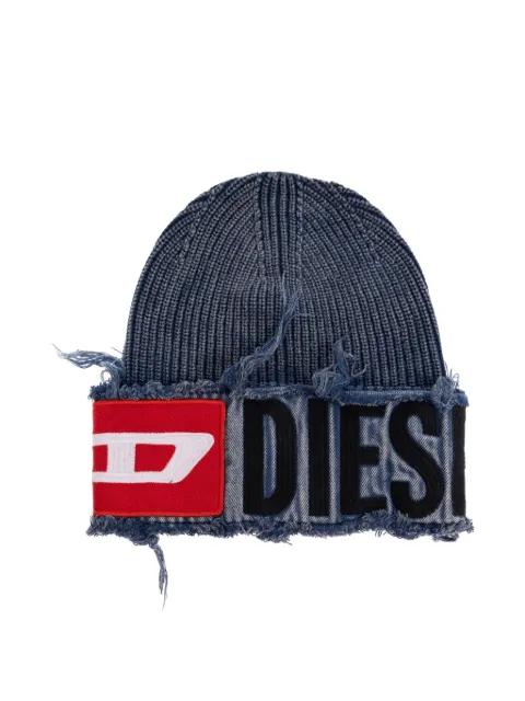 frayed logo-patch beanie by DIESEL