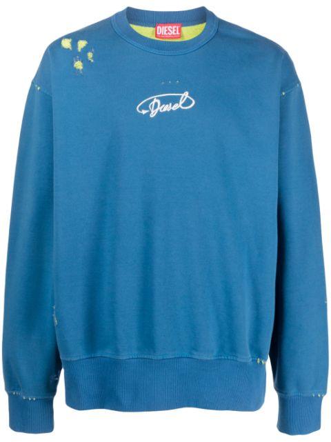 logo-embroidered ripped cotton sweatshirt by DIESEL