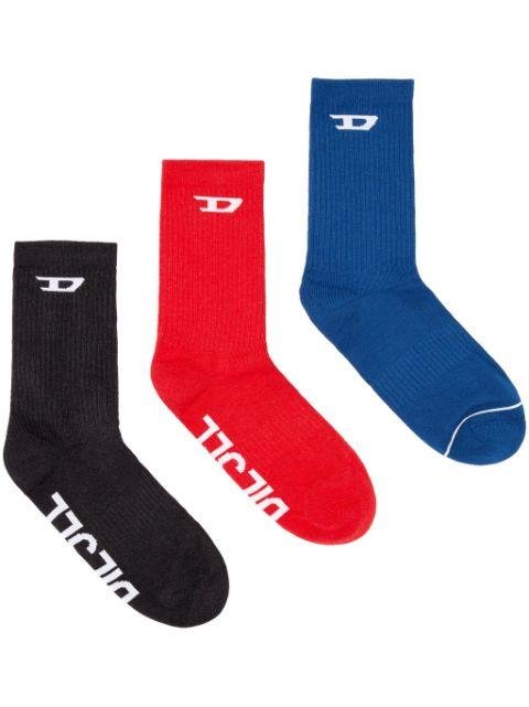 logo-jacquard stretch-cotton socks (pack of three) by DIESEL