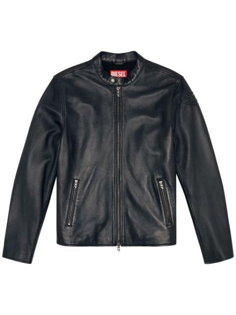 logo-patch leather jacket by DIESEL