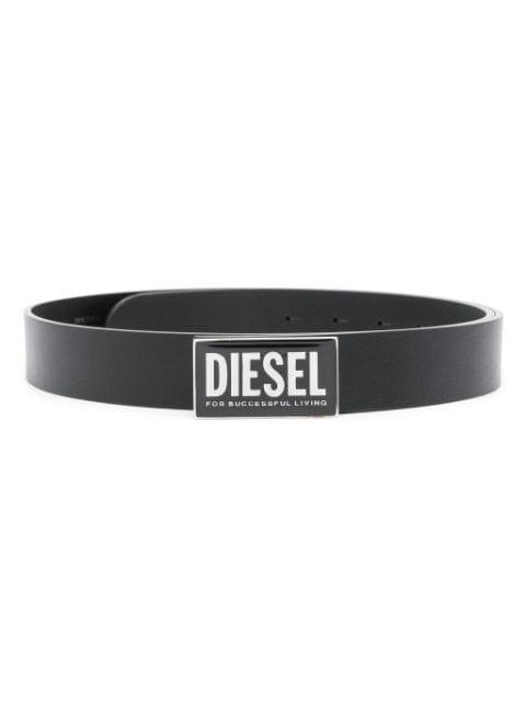 logo-plaque leather belt by DIESEL