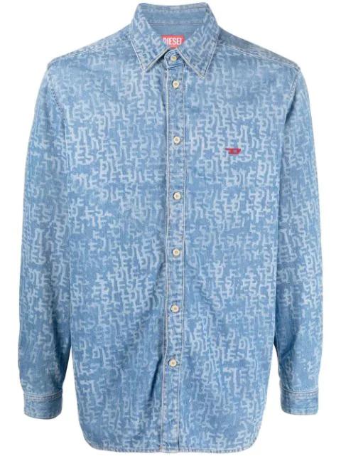 logo-print denim shirt by DIESEL