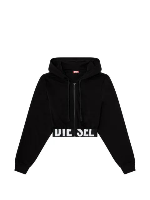 logo-waistband zip-up cropped cotton hoodie by DIESEL