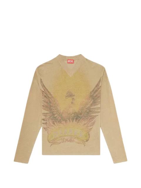 phoenix-print V-neck sweater by DIESEL