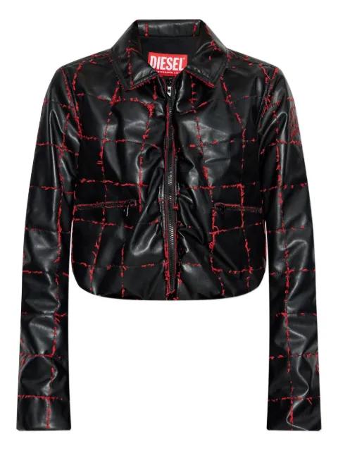 quilted grid-stitched cropped jacket by DIESEL