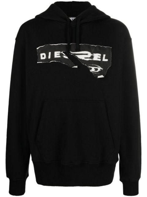 ripped logo print hoodie by DIESEL