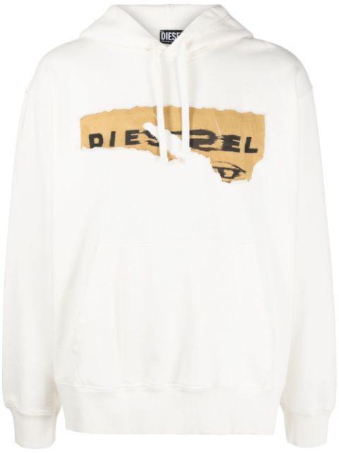 ripped logo print hoodie by DIESEL