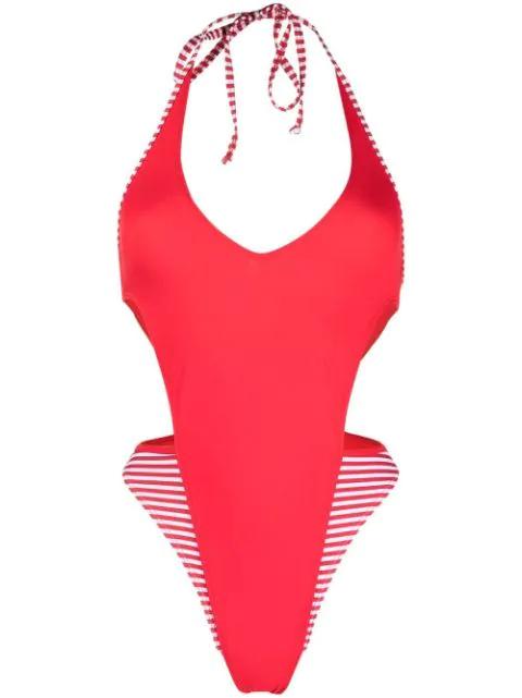 stripe-trimmed halter swimsuit by DIESEL