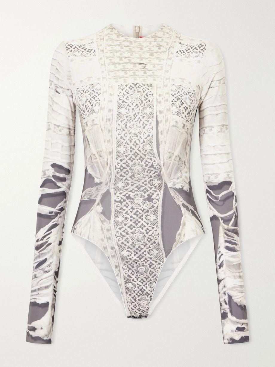 Past Edges printed lace-trimmed stretch-jersey bodysuit by DILARA FINDIKOGLU