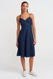 Cotton Denim Midi A-Line Dress by DILVIN