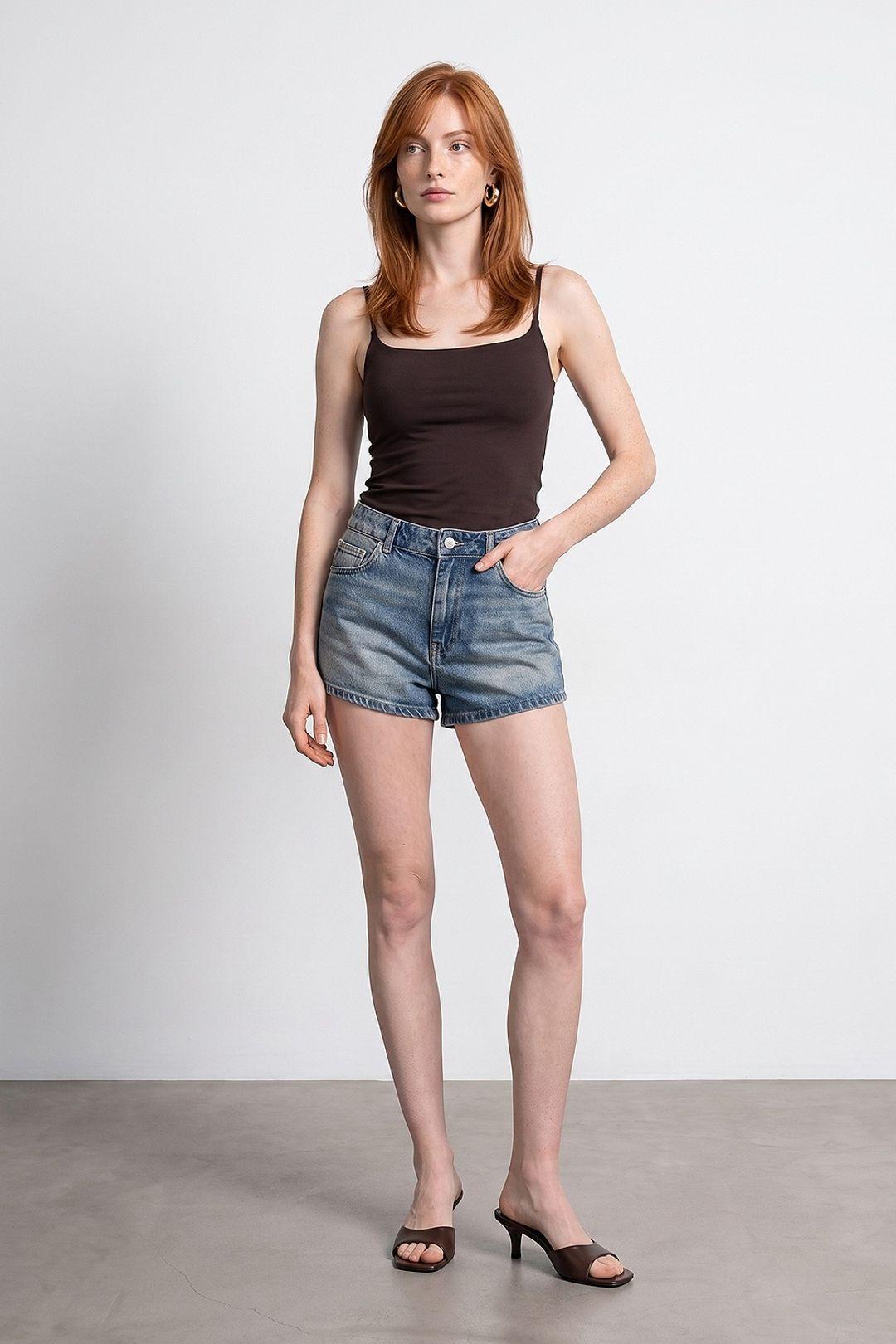 High-Waist Cotton Denim Shorts by DILVIN