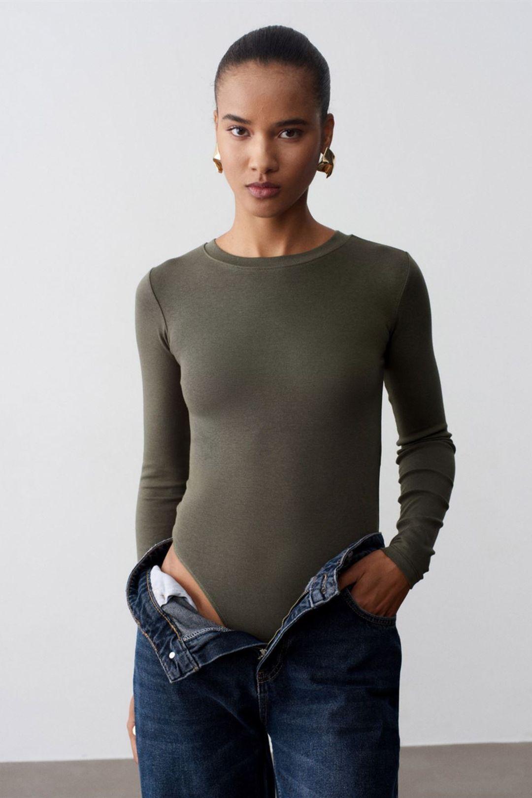 Slim Fit Crew Neck Jersey Bodysuit by DILVIN