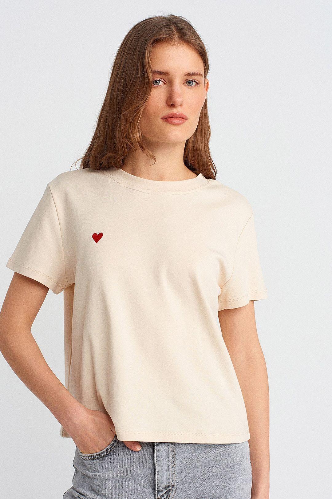 Women's Cotton Crew Neck T-Shirt With Embroidery by DILVIN