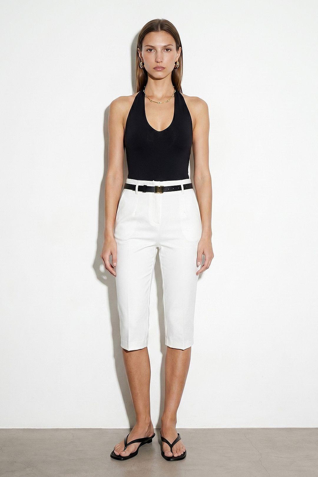 Women’s High-waist Belted Capri Trousers by DILVIN