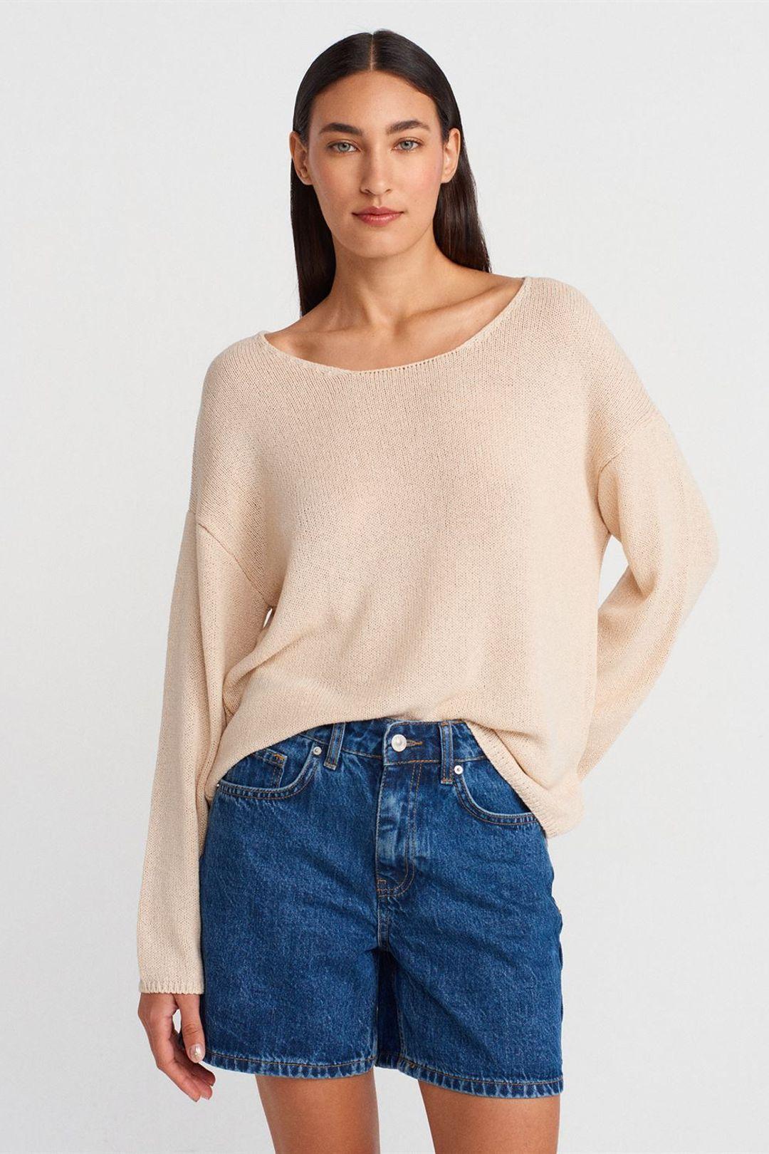 Women's Ribbed Boat-Neck Knit Sweater by DILVIN