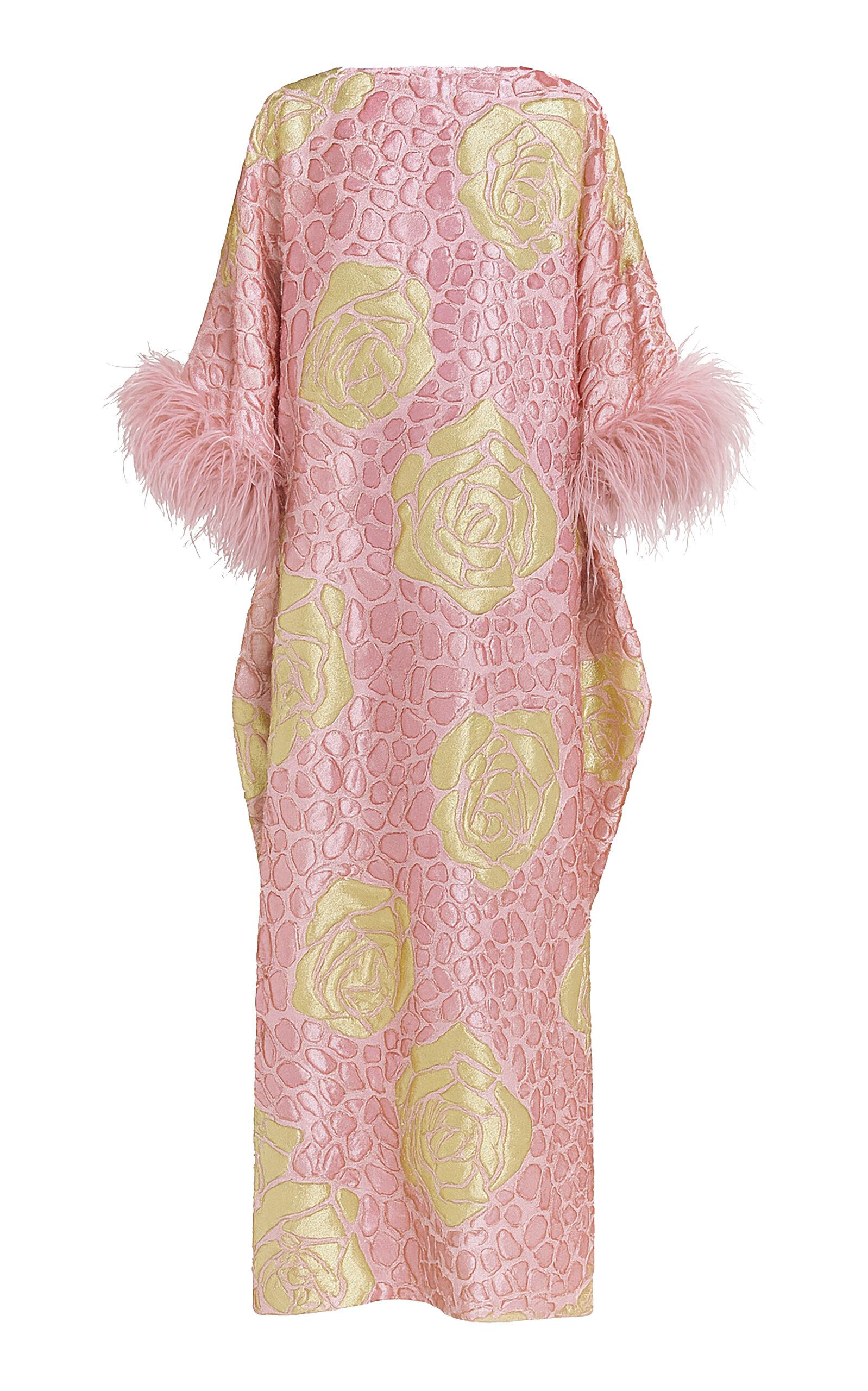 Dima Ayad Feather-Trimmed Floral-Print Maxi Caftan - Moda Operandi by DIMA AYAD