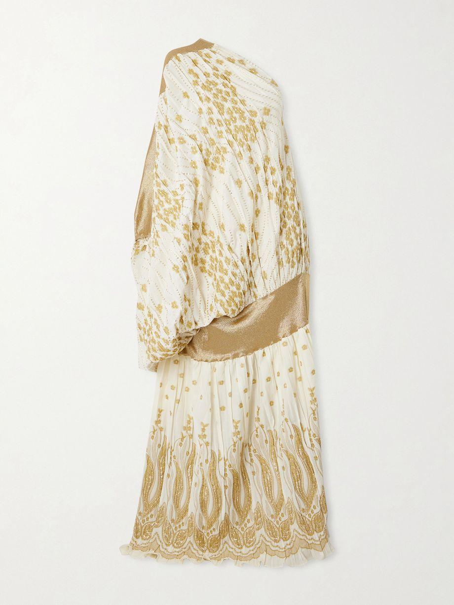 One-shoulder draped metallic fil coupé gown by DIMA AYAD