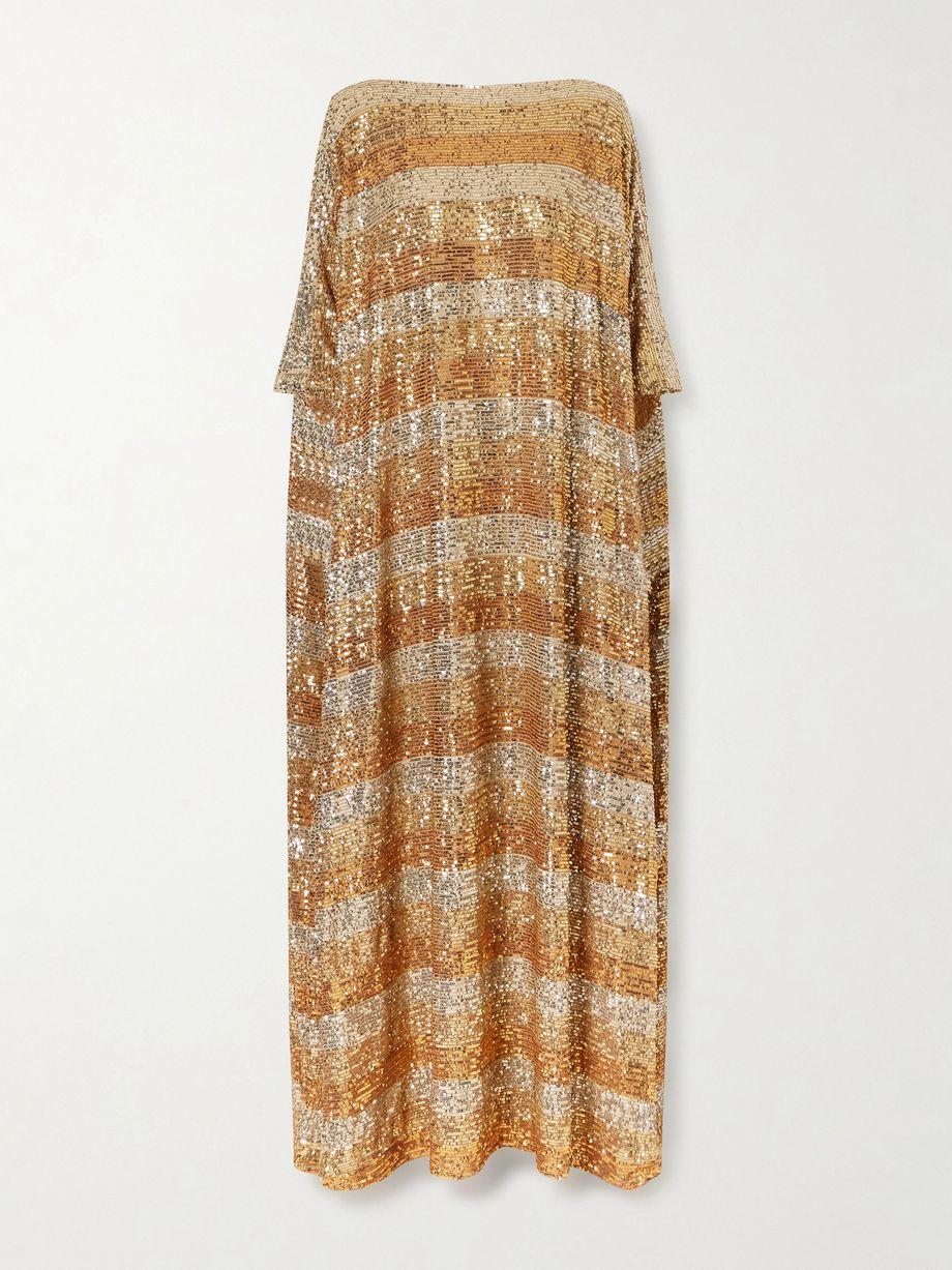 Striped sequined crepe kaftan by DIMA AYAD