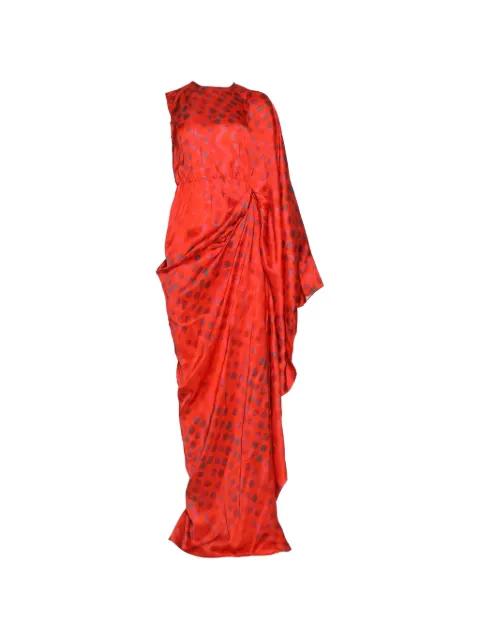 polka dot one-shoulder maxi dress by DIMA AYAD