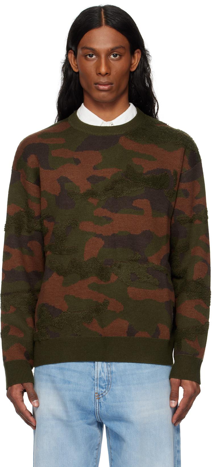 Green & Brown Camo Chenille Knit Sweater by DIME