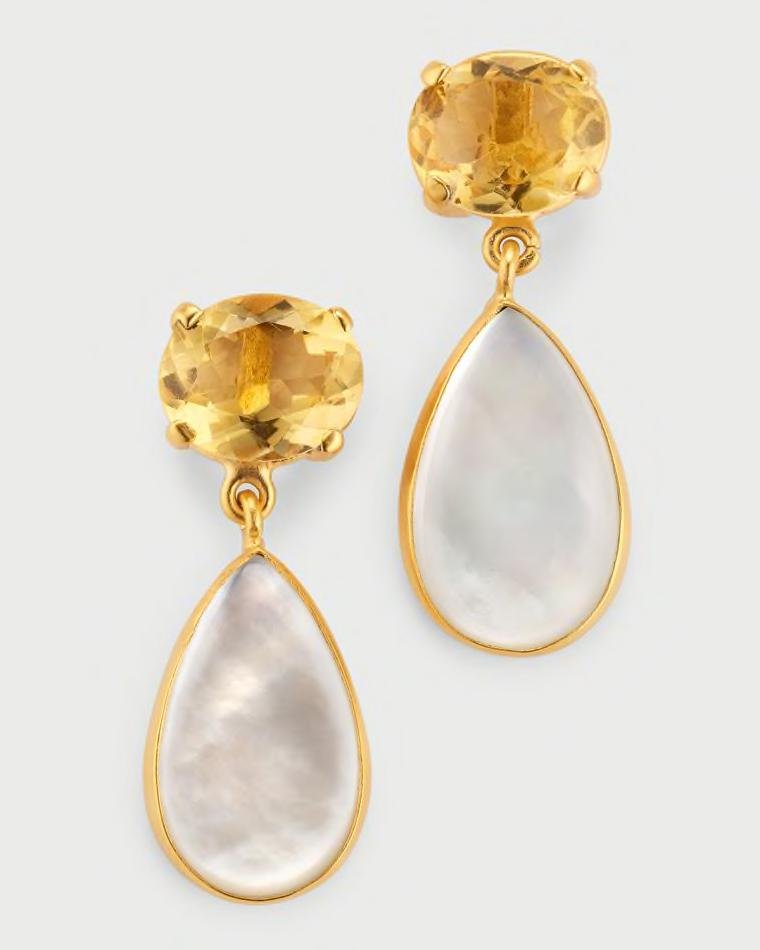 Citrine and Pearl Double Drop Earrings by DINA MACKNEY