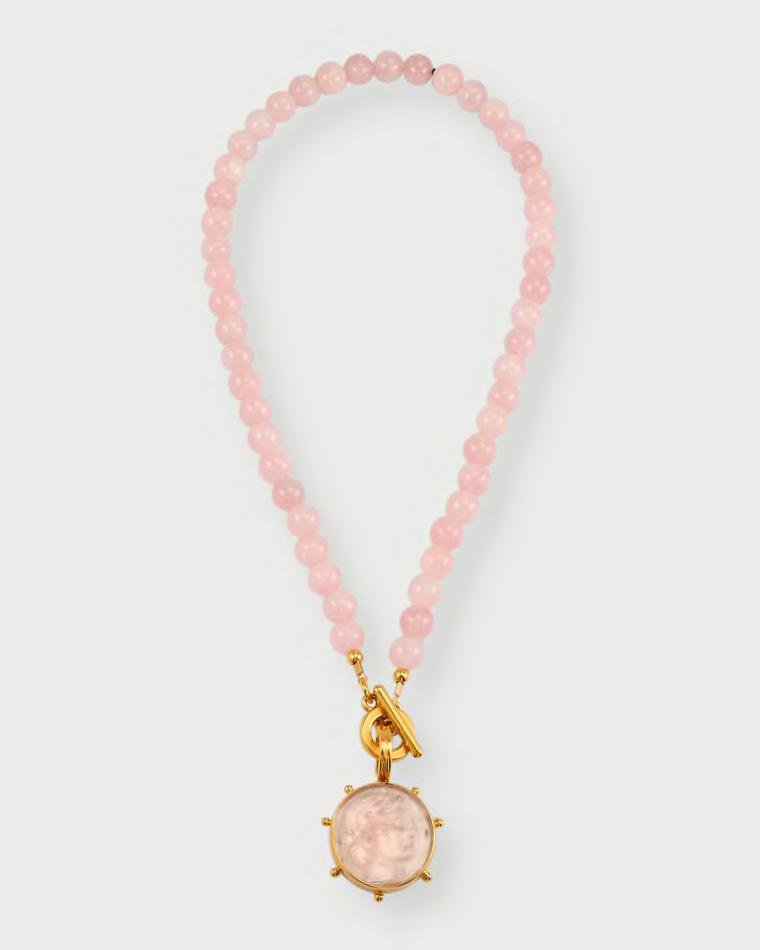 Pink Opal Intaglio Pendant Necklace by DINA MACKNEY