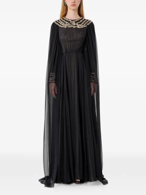 crystal-embellished cape-sleeve maxi dress by DINA MELWANI
