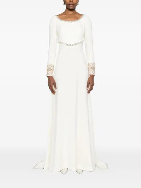 crystal-embellished cape-sleeve maxi gown dress by DINA MELWANI