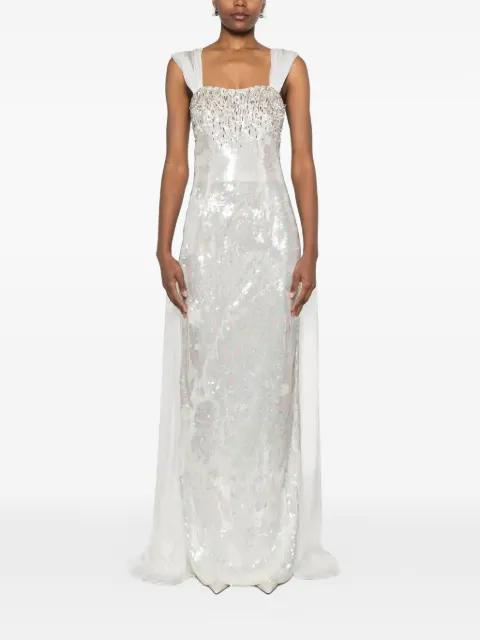 crystal-embellished sequinned maxi gown dress by DINA MELWANI