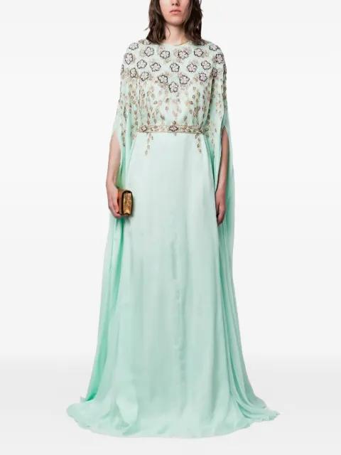 crystal-embroidered cape-sleeve gown by DINA MELWANI