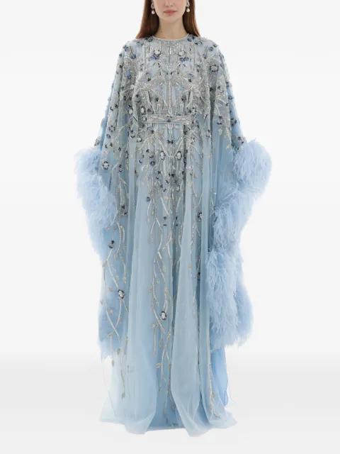 crystal-embroidered feather maxi dress by DINA MELWANI