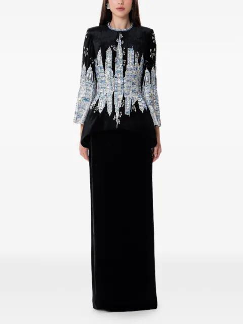 crystal embroidered velvet maxi dress by DINA MELWANI
