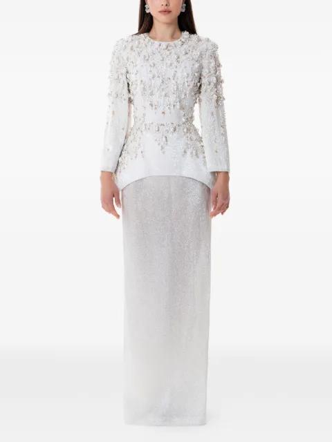 crystal pearl embellished couture maxi dress by DINA MELWANI