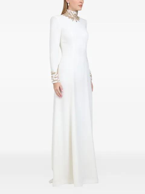 embellished high-neck crepe gown maxi dress by DINA MELWANI