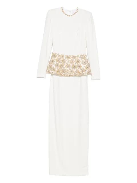 embroidered peplum maxi dress by DINA MELWANI