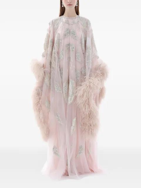 feather-trim crystal-embroidered maxi dress by DINA MELWANI