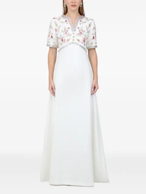 floral-embroidered crystal-embellished maxi gown by DINA MELWANI