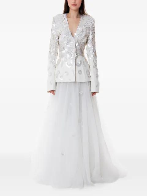 floral sequin-embroidered jacket-silhouette maxi gown by DINA MELWANI