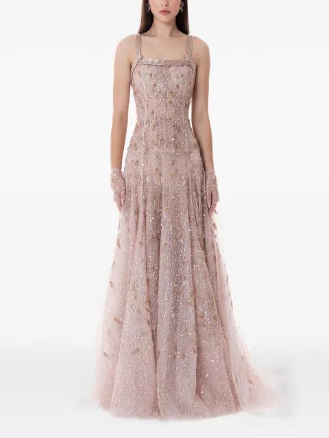 hand-embroidered stardust tulle maxi gown by DINA MELWANI
