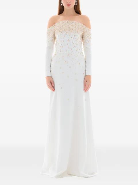 pearl crystal embellished gown by DINA MELWANI